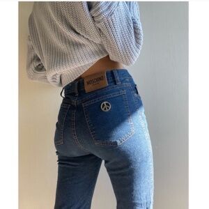 Moschino Donna Bootcut Mid Rise Peace Symbol Emblem Size 29